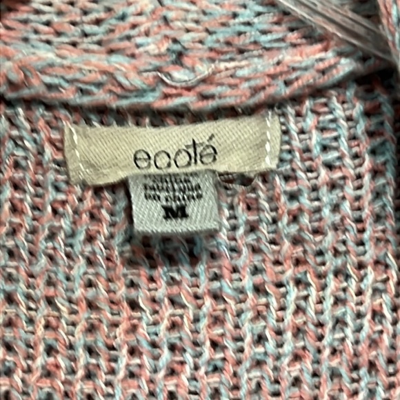 Ecote Cardigan Pink Brown Open Front Geo Print Shawl Collar Grandpa Sweater - Picture 8 of 9